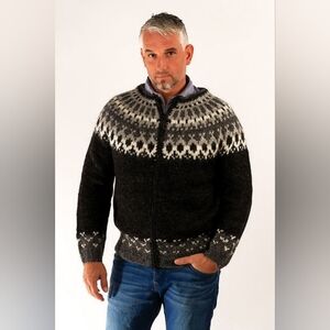 Men's Nordic Black and Gray Zip-Up Sweater